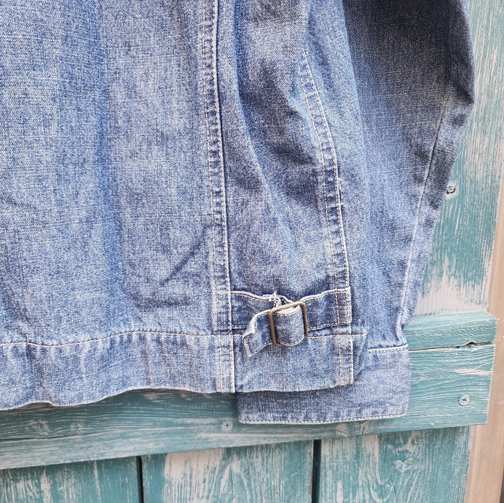 Denim Shacket Jacket Blast Blues Patch L Vintage? - Picture 10 of 12